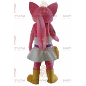 Fox Pink Cat BIGGYMONKEY™ maskottiasu valkoisella mekolla -