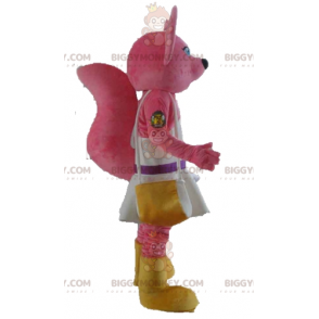 Fox Pink Cat BIGGYMONKEY™ Mascot Costume With White Dress –