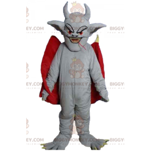 Gray Bat Devil BIGGYMONKEY™ Mascot Costume with Red Cape –