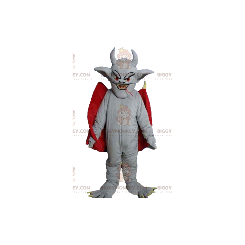 Gray Bat Devil BIGGYMONKEY™ Mascot Costume with Red Cape –