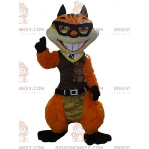 Oranje en witte voskat BIGGYMONKEY™ mascottekostuum met bril -