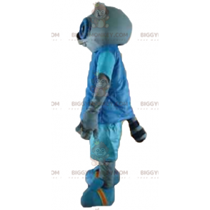 BIGGYMONKEY™ Maskottchen-Kostüm der grauen Katze im blauen