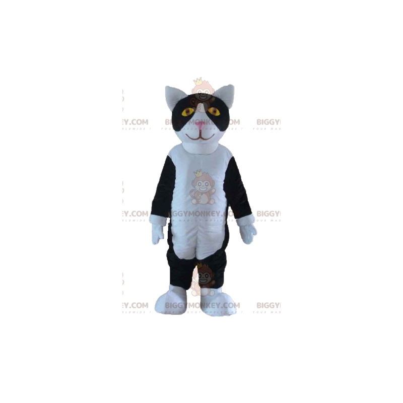 BIGGYMONKEY™ Mascot Costume Black and White Cat with Yellow