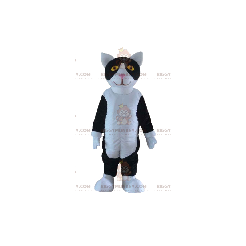 BIGGYMONKEY™ Mascottekostuum Zwart-witte kat met gele ogen -