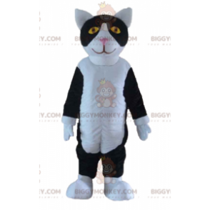 BIGGYMONKEY™ Mascottekostuum Zwart-witte kat met gele ogen -