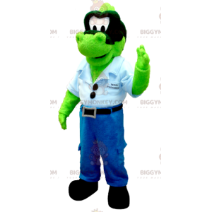 Disfraz de mascota BIGGYMONKEY™ Dinosaurio de mezclilla verde