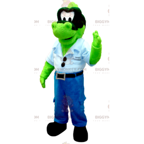 BIGGYMONKEY™ Mascottekostuum Groene Denim Dinosaurus Met Blauw