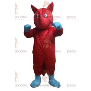 Kostým maskota atypického zvířete v červené a modré barvě