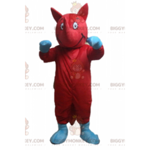 Kostým maskota atypického zvířete v červené a modré barvě