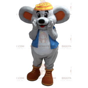 Costume de mascotte BIGGYMONKEY™ de souris grise souriante avec