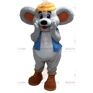 Fantasia de mascote BIGGYMONKEY™ de rato cinza sorridente com