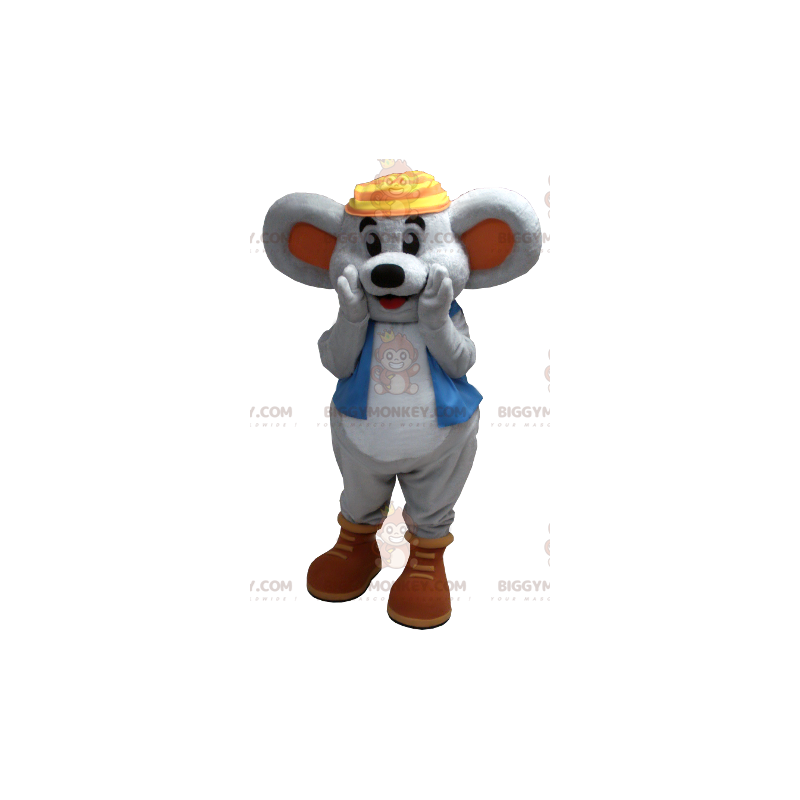 Fantasia de mascote BIGGYMONKEY™ de rato cinza sorridente com