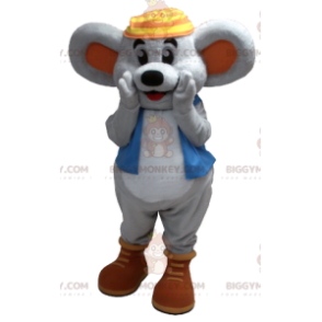 Costume de mascotte BIGGYMONKEY™ de souris grise souriante avec