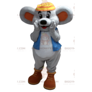 Fantasia de mascote BIGGYMONKEY™ de rato cinza sorridente com