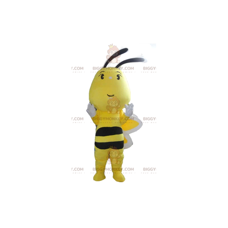 Sød farverig sort og hvid gul bi BIGGYMONKEY™ maskotkostume -