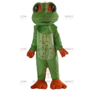 Bardzo realistyczny kostium maskotki zielono-pomarańczowej żaby