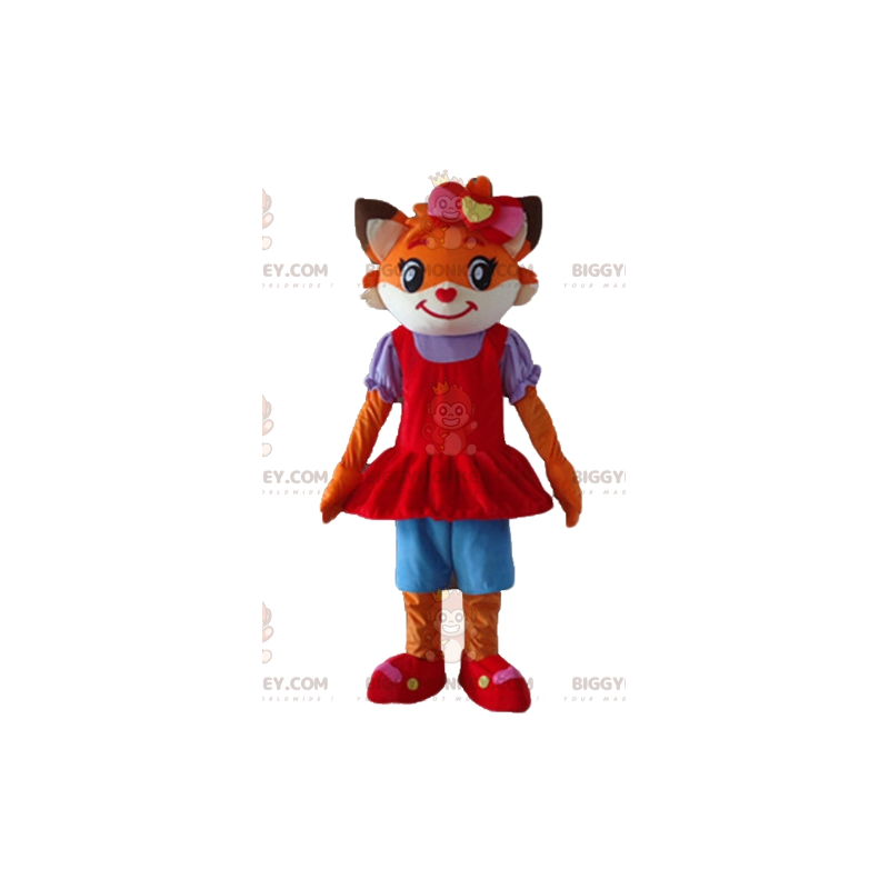 BIGGYMONKEY™ Maskottchen-Kostüm, orangefarbene Katze und weißer