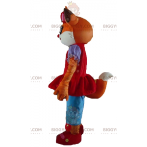 BIGGYMONKEY™ oranje kat en witte vos mascottekostuum verkleed -