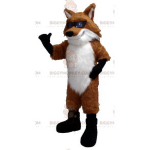 Disfraz de mascota de zorro naranja, blanco y negro con gafas