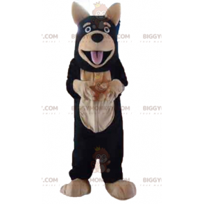 Costume mascotte cane gigante nero e marrone chiaro