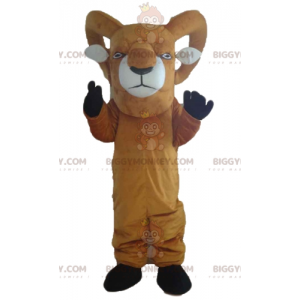 Disfraz de mascota BIGGYMONKEY™ de cabra marrón y blanca
