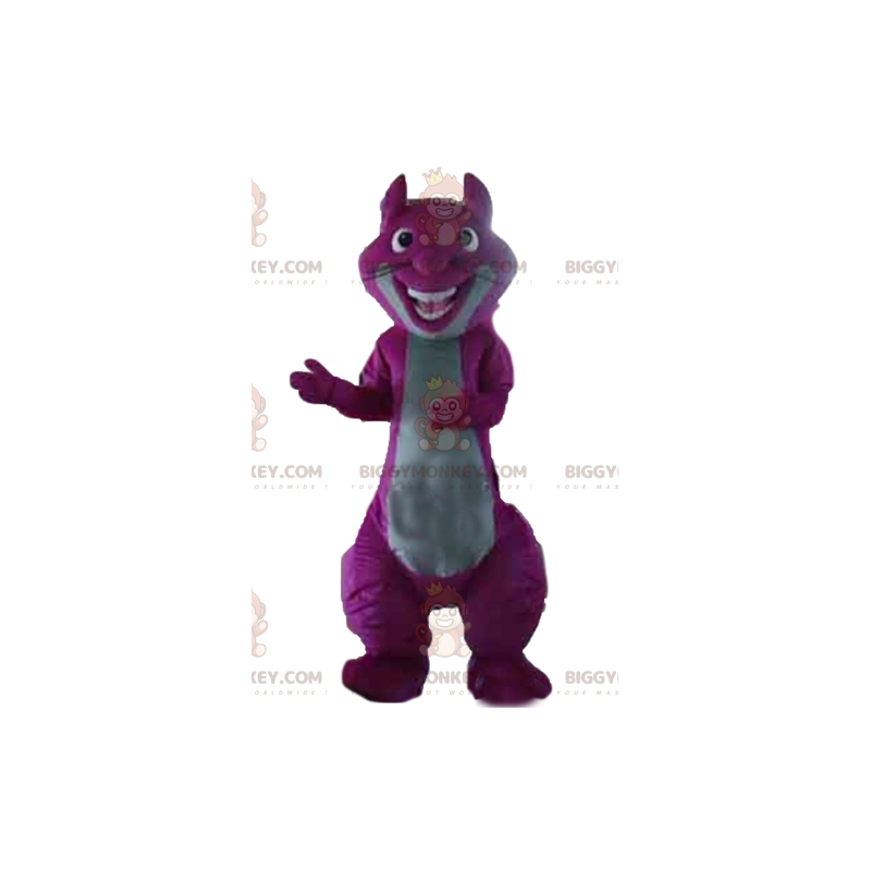 Fantasia de mascote gigante colorida de esquilo roxo e cinza