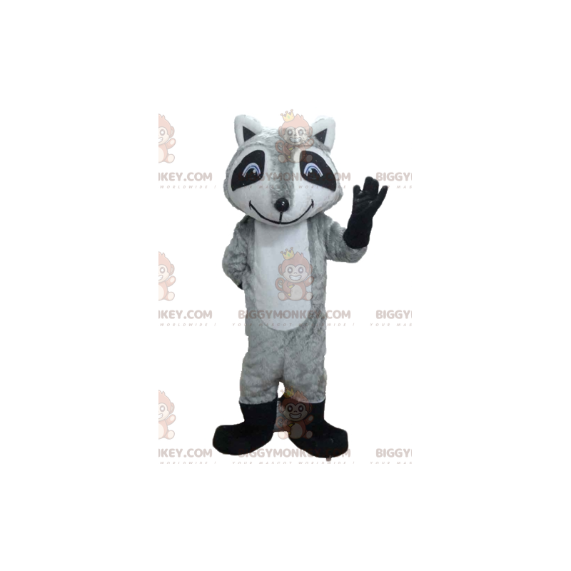 Traje de mascote BIGGYMONKEY™ Guaxinim tricolor com olhos azuis