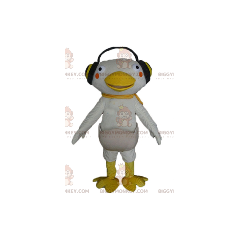 Traje de mascote BIGGYMONKEY™ de pato branco e amarelo com