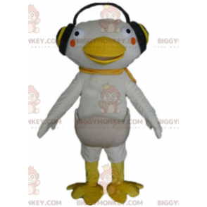 Kostium maskotka biało-żółta kaczka BIGGYMONKEY™ ze słuchawkami