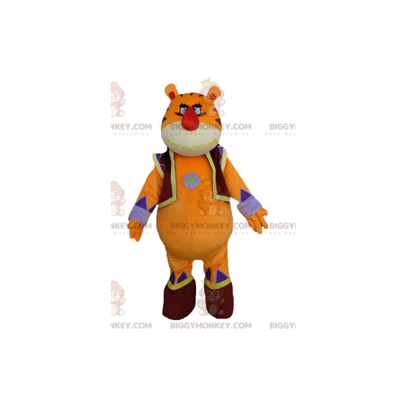 Costume de mascotte BIGGYMONKEY™ de tigre orange jaune et bleu