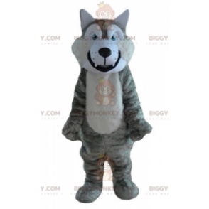 Disfraz de mascota de lobo gris y blanco suave y peludo