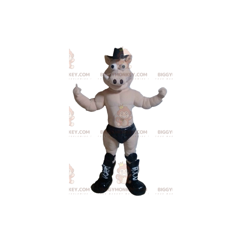 BIGGYMONKEY™ Naked Boar Pig Mascot Costume With Black Briefs –