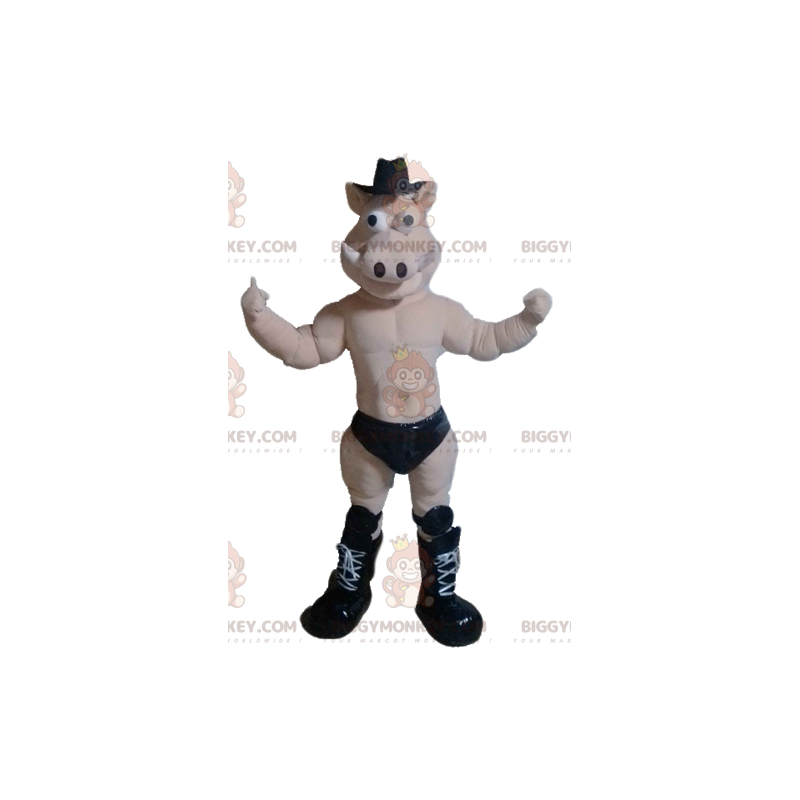 BIGGYMONKEY™ Naked Boar Pig Mascot Costume With Black Briefs -