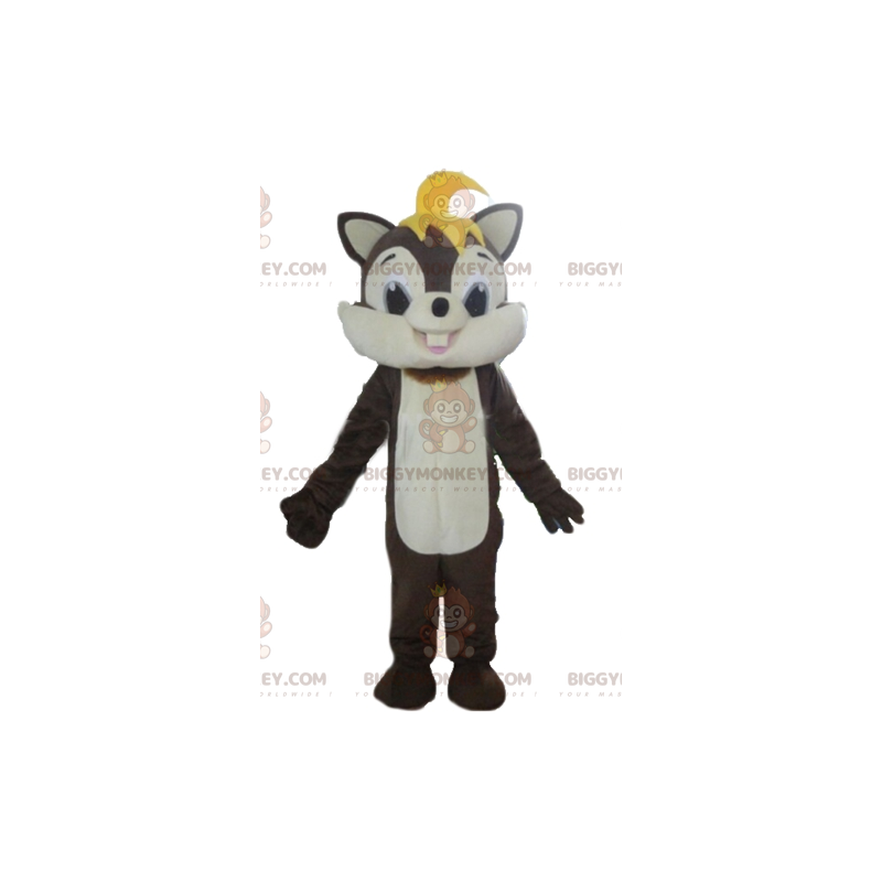 Traje de mascote de esquilo marrom e branco macio e peludo
