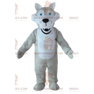 BIGGYMONKEY™ Costume da mascotte Lupo grigio e bianco con occhi