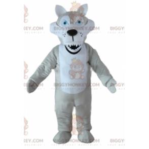 Traje de mascote BIGGYMONKEY™ Lobo cinza e branco com olhos