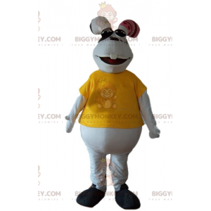 Kostium pluszowy biały królik BIGGYMONKEY™ z żółtą koszulką -