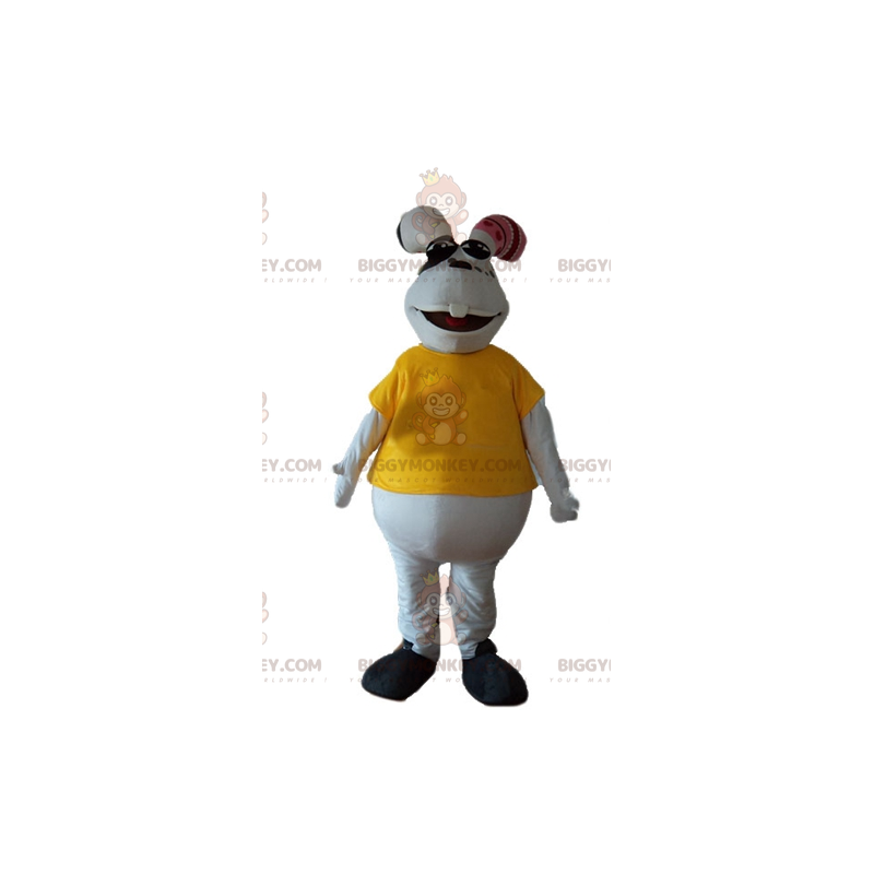 Plump White Rabbit BIGGYMONKEY™ Mascot Costume With Yellow