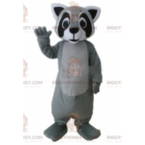 Costume da mascotte BIGGYMONKEY™ di procione grigio bianco e