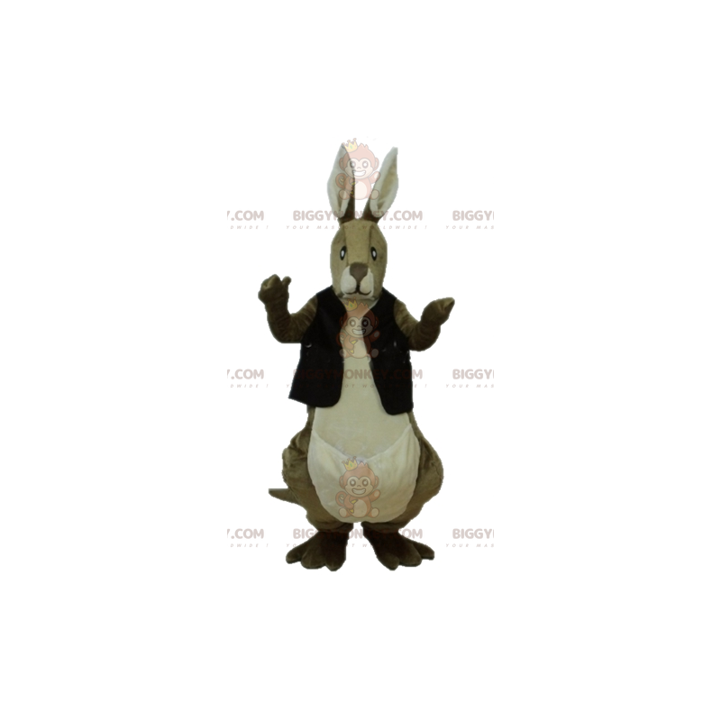 BIGGYMONKEY™ Maskotdräkt Brun & vit känguru med svart väst -