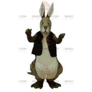 BIGGYMONKEY™ maskotkostume Brun & hvid kænguru med sort vest -