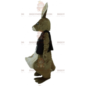 BIGGYMONKEY™ Maskotdräkt Brun & vit känguru med svart väst -