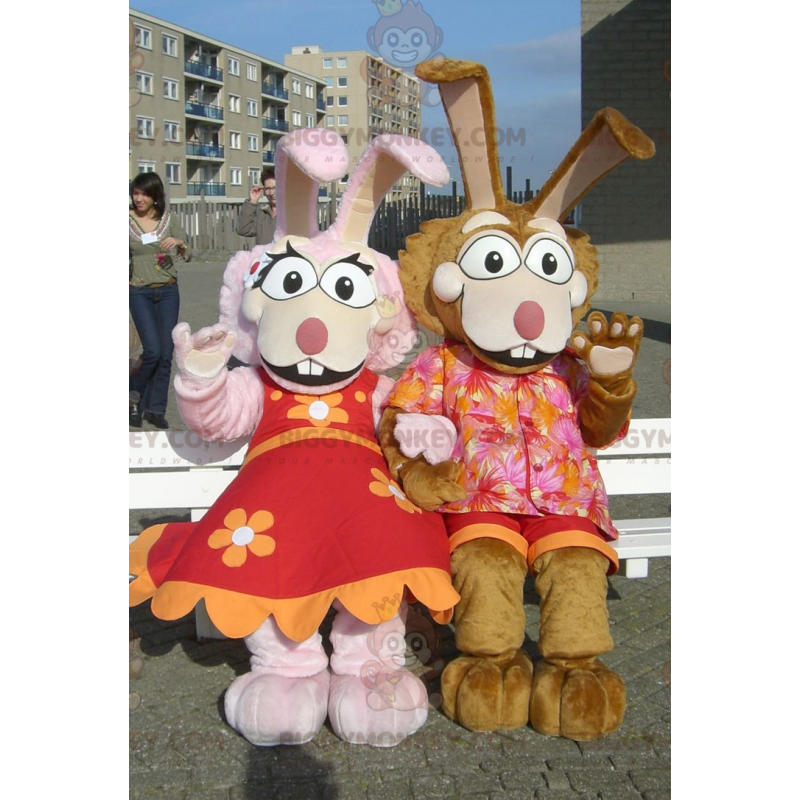 mascot BIGGYMONKEY™s pink and brown bunny couple –