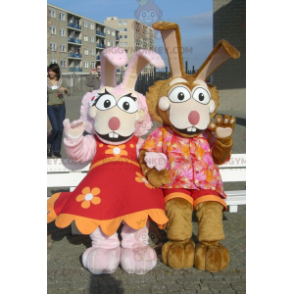 coppia di coniglietti rosa e marroni della mascotte BIGGYMONKEY