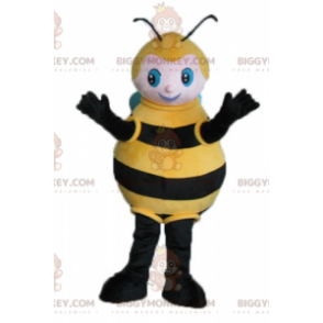 Costume de mascotte BIGGYMONKEY™ de grosse abeille noire jaune