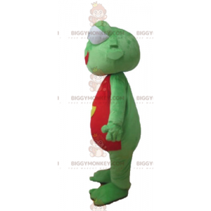 BIGGYMONKEY™ Costume mascotte rana gigante verde rosso e giallo