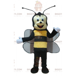 Kostium maskotka uśmiechnięta czarno-żółta osa pszczoła