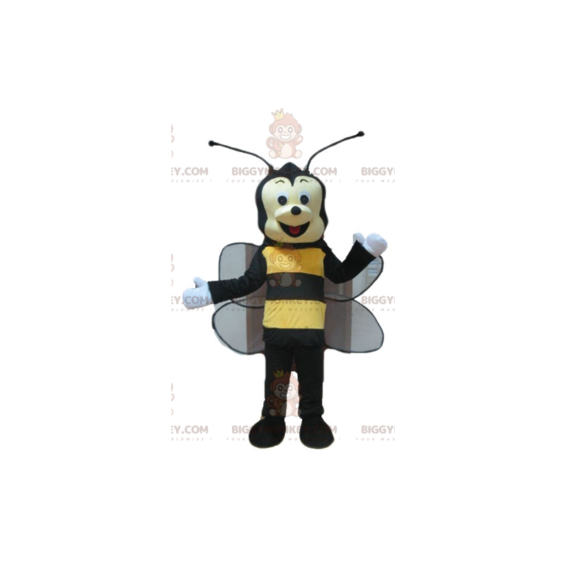 Traje de mascote BIGGYMONKEY™ de abelha vespa preta e amarela