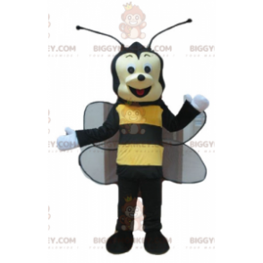 Disfraz de mascota abeja avispa negra y amarilla sonriente