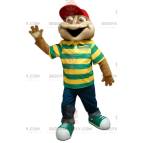 Traje de mascote de sapo marrom BIGGYMONKEY™ com camisa polo